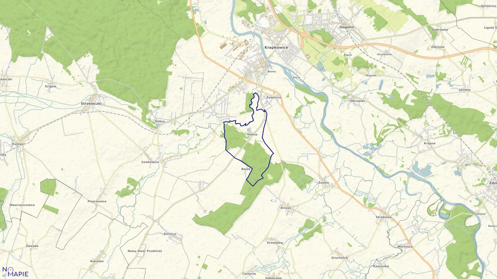 Mapa obrębu PIETNA w gminie Krapkowice